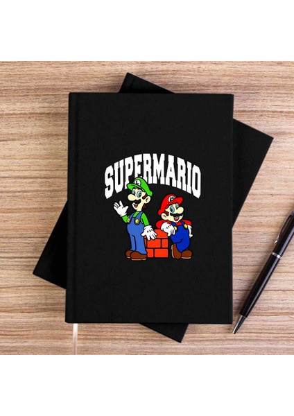 Süper Mario Siyah Çizgisiz Kanvas Defter Çizgisiz
