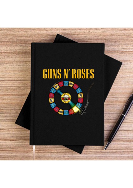 Guns N Roses Plak Siyah Çizgisiz Kanvas Defter Çizgisiz