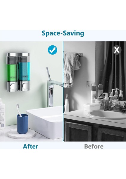 Duvara Monte 2 Bölmeli Sıvı Sabun ve Şampuan Dispanseri – Sızdırmaz Tasarım fırsatları