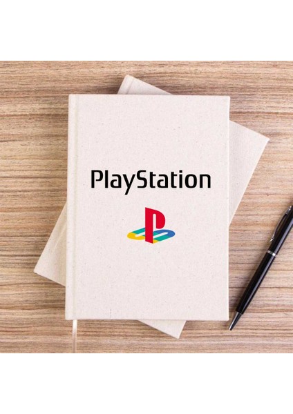 Playstation Logo Text Color Krem Çizgisiz Kanvas Defter Çizgisiz