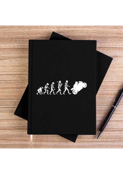 Motocycle Evolution Siyah Kanvas Defter Çizgisiz
