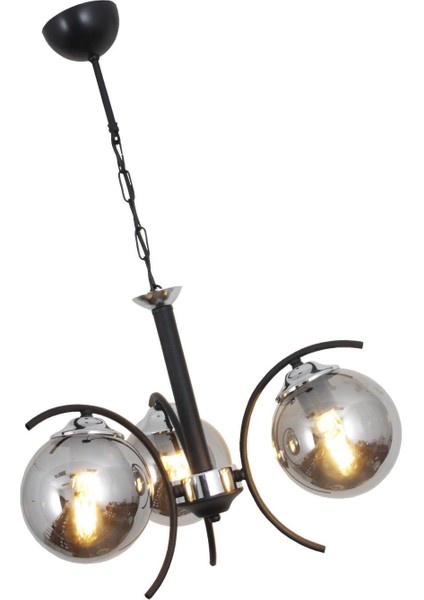 Duru 3 Lü Siyah Krom Avize-Füme Camlı Dekoratif Tasarım Yatak Odası Mutfak Salon Avize fiyatları