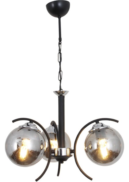 Duru 3 Lü Siyah Krom Avize-Füme Camlı Dekoratif Tasarım Yatak Odası Mutfak Salon Avize modelleri