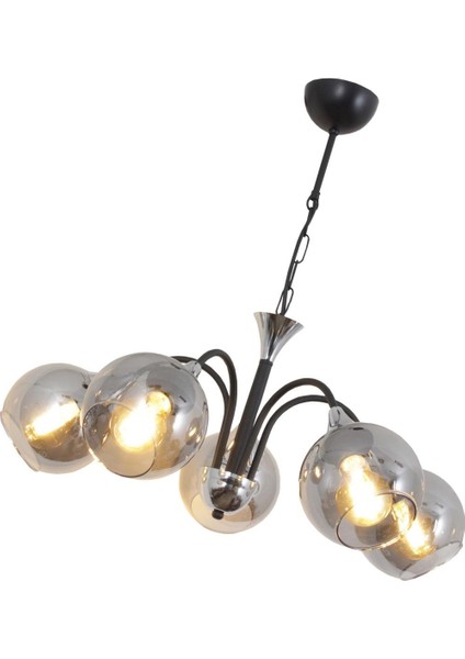 Girne 5 Li Siyah Avize-Füme Camlı Dekoratif Tasarım Yatak Odası Mutfak Salon Avize modelleri