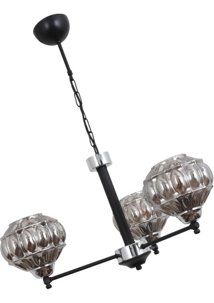 Müge 3 Lü Siyah Krom Avize 2063 Füme Camlı Dekoratif Tasarım Yatak Odası Mutfak Salon Avize modelleri