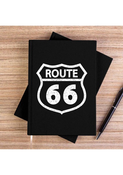 ROUTE66 Logo Siyah Kanvas Defter Çizgisiz