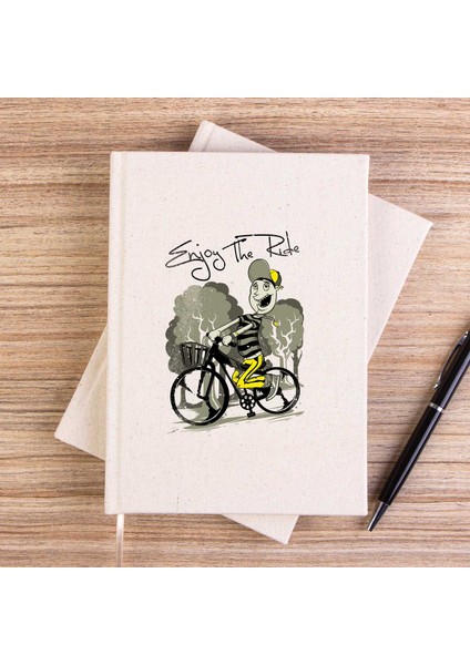 Rider Bike Cartoon Çizgisiz Kanvas Defter Çizgisiz