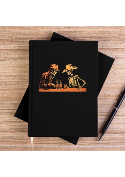 Skelton Cowboy Bar Siyah Kanvas Defter Çizgisiz