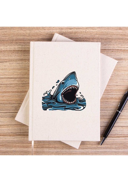 Shark Cartoon Çizgisiz Kanvas Defter Çizgisiz