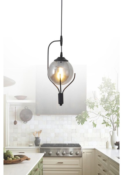 Pesto Tekli Siyah Avize-Füme Camlı Dekoratif Tasarım Yatak Odası Mutfak Salon Avize