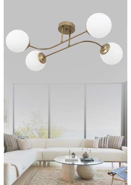 Capri 4 Lü Eskitme Avize Beyaz Camlı Dekoratif Tasarım Yatak Odası Mutfak Salon Avize