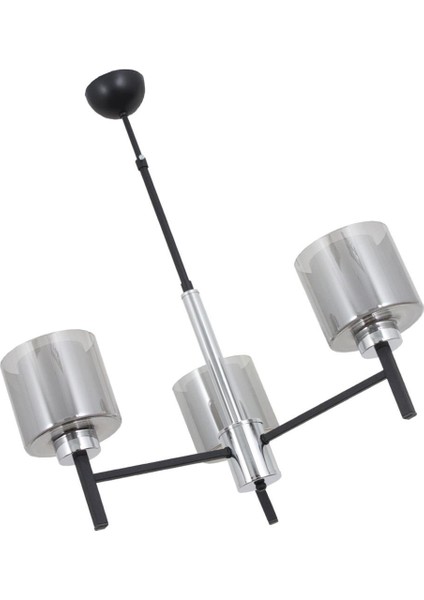 Pier 3 Lü Siyah Krom Avize-Füme Camlı Dekoratif Tasarım Yatak Odası Mutfak Salon Avize modelleri