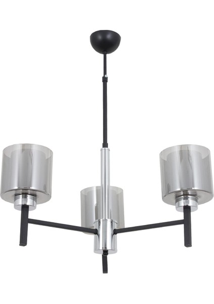 Pier 3 Lü Siyah Krom Avize-Füme Camlı Dekoratif Tasarım Yatak Odası Mutfak Salon Avize fırsatları