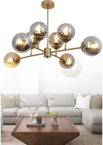 Nida 8 Li Eskitme Avize Füme Camlı Dekoratif Tasarım Yatak Odası Mutfak Salon Avize