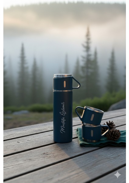 3 Bardaklı Termos Set 500ML A+ Kalite Çelik Termos Kahve Çay Termosu Çantalı Hediye