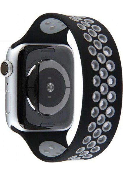 Apple Watch 42MM Ayarlı Delikli Silikon Kordon - Siyah-Gri