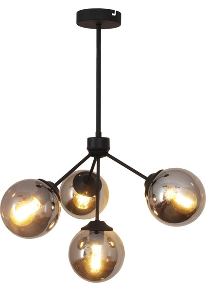 Lupin 4 Lü Siyah Avize Füme Camlı Dekoratif Tasarım Yatak Odası Mutfak Salon Avize fiyatları