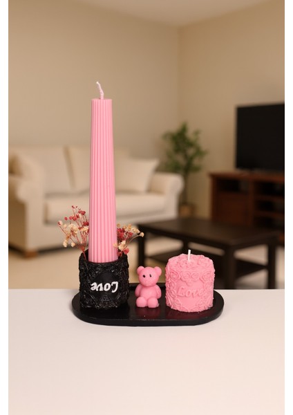 Güllü Set Mum (Pembe)