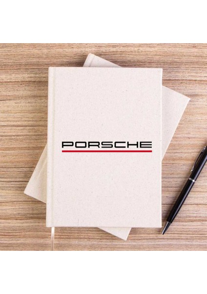 Porshe Text Red Krem Çizgisiz Kanvas Defter Çizgisiz