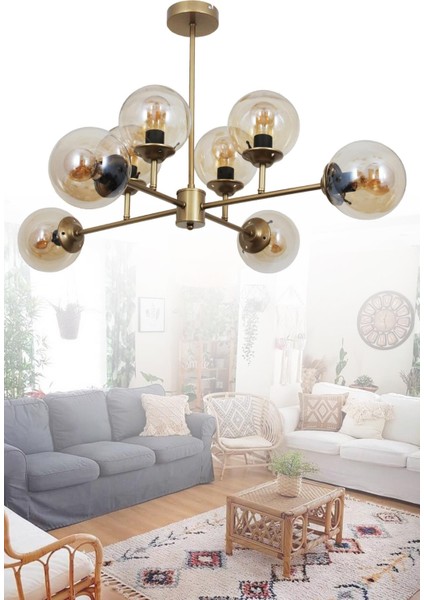 Nida 8 Li Eskitme Avize Bal Camlı Dekoratif Tasarım Yatak Odası Mutfak Salon Avize