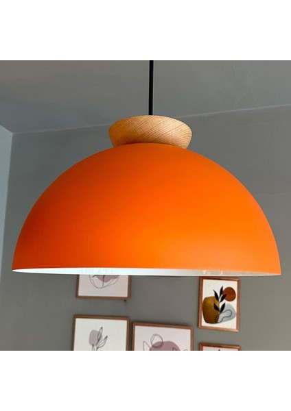 Yimpi Mat Turuncu Avize Ahşap Tekli Sarkıt Salon Kuaför Cafe Dekoratif Aydınlatma Pastane