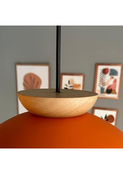 Yimpi Mat Turuncu Avize Ahşap Tekli Sarkıt Salon Kuaför Cafe Dekoratif Aydınlatma Pastane modelleri
