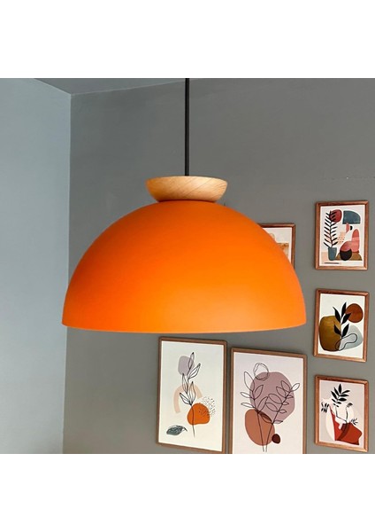 Yimpi Mat Turuncu Avize Ahşap Tekli Sarkıt Salon Kuaför Cafe Dekoratif Aydınlatma Pastane indirimleri