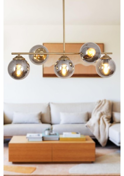 Modena 5 Li Eskitme Avize-Füme Camlı Dekoratif Tasarım Yatak Odası Mutfak Salon Avize