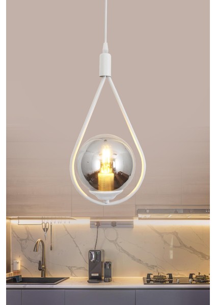 Damla Tekli Beyaz Sarkıt Avize Füme Camlı Yatak Odası Salon Mutfak Hol Avize