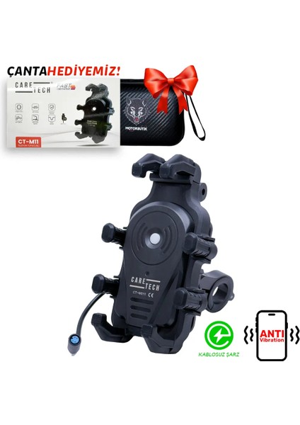 CT-M11 Telefon Tutucu Titreşim Önleyicili Motosiklet Gidon Ayna Montajlı Type-C Hızlı Şarj