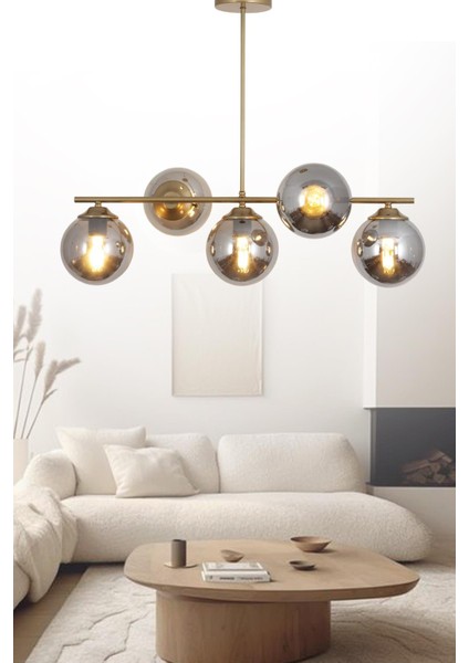 Modeni 5 Li Eskitme Avize Füme Cam Dekoratif Tasarım Yatak Odası Mutfak Salon Avize