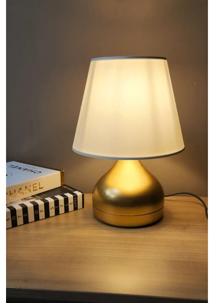 Alara Gold Ayaklı Abajur Masa Lambası Krem Şapka Salon Yatak Odası Abajur