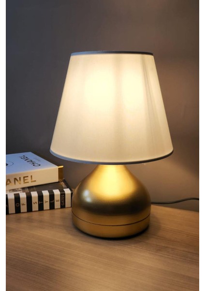 Alara Gold Ayaklı Abajur Masa Lambası Krem Şapka Salon Yatak Odası Abajur fiyatları