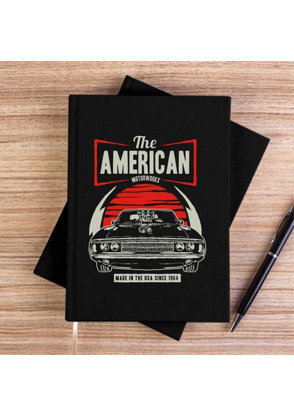 Amerikan Muscle Car Siyah Kanvas Defter Çizgisiz