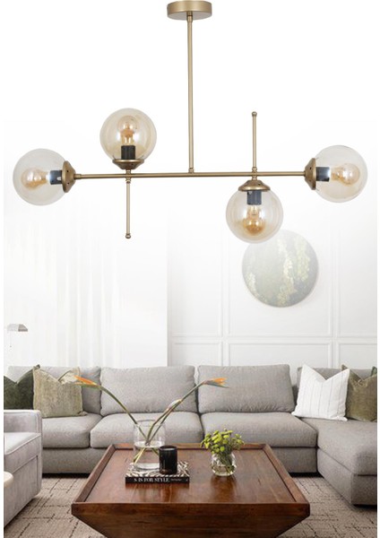 Darvin 4 Lü Eskitme Avize Bal Camlı Yatak Odası Mutfak Salon Avize