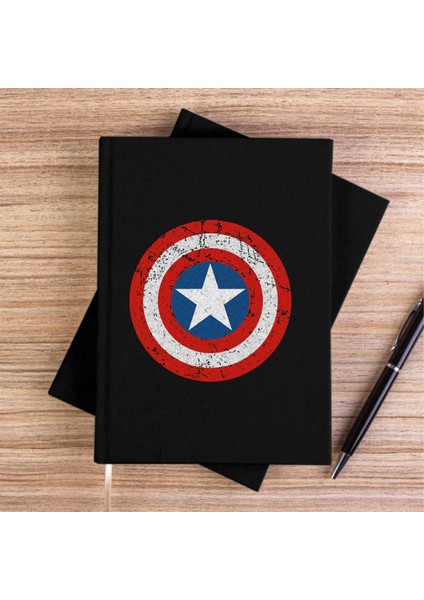 Captain America Sheild Siyah Kanvas Defter Çizgisiz