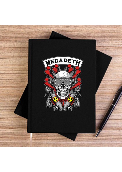 Megadeth Skull And Chemical Bomb Siyah Çizgisiz Kanvas Defter Çizgisiz