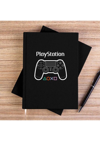 Playstation Gamepad Text Siyah Çizgisiz Kanvas Defter Çizgisiz