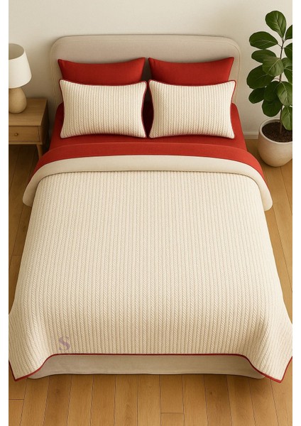 Kırmızı - Ekru Örgü Desen Tek Kişilik Nevresim Takımı (Pike Tkm) fiyatları