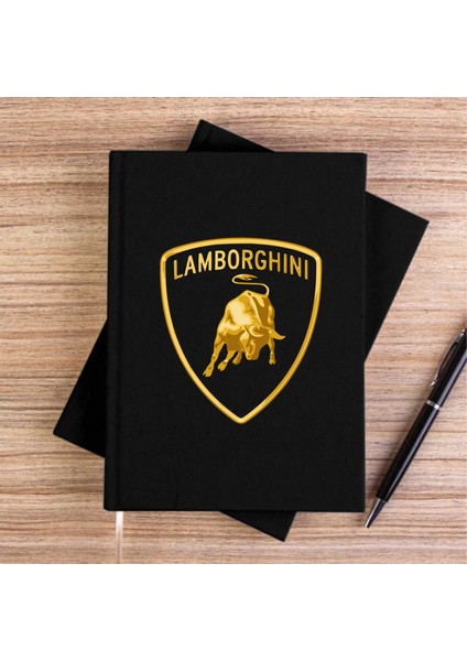 Lamborghni Gold Logo Siyah Çizgisiz Kanvas Defter Çizgisiz