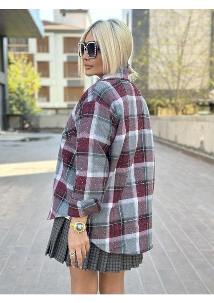 5799 Taşlı Gömlek Bordo