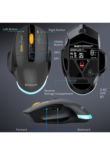 Tri-Mode Gaming Mouse – 12800 Dpı, 2.4ghz Kablosuz + Bluetooth + Kablolu Bağlantı, Rgb Aydınlatma, Type-C Şarjlı, 500MAH Batarya, 7 Tuşlu Ergonomik Oyuncu Mouse | W601 indirimleri