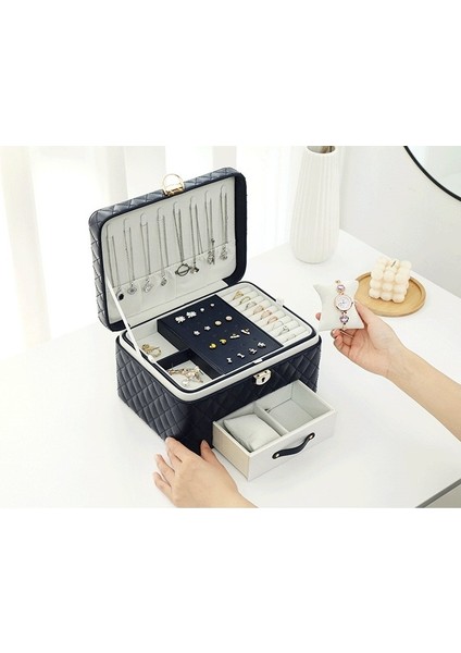 Kilitli Üç Katmanlı Çok Fonksiyonlu Mücevher Kutusu Mücevher Saklama Kutusu Tianzerun (Yurt Dışından) fırsatları