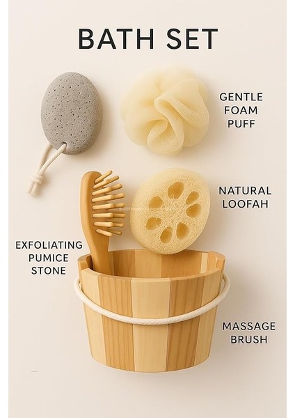 Rustik Ahşap Kovada Banyo Seti, Yumuşak Köpüren Lif, Doğal Kabak Lifi, Ponza Taşı ve Ahşap Masaj Tarağı, Cilt Bakımı ve Duş Keyfi Için Spa Bakım Seti fırsatları
