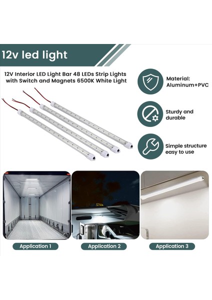 12V Iç Mekan LED Işık Çubuğu 48 LED Şerit Işıklar Anahtar ve Mıknatıslı 6500K Beyaz Araba Van Karavan Abd Fişi (Yurt Dışından) indirimleri