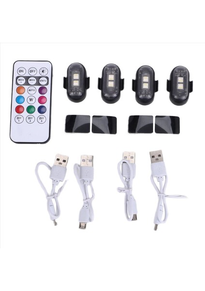 Uzaktan Kumandalı 4 Adet Kablosuz LED Strobe Işık, 8 Renk USB Şarj Su Geçirmez Acil Durum Uyarısı (Yurt Dışından)