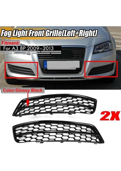 A3 8p 2009-2013 Için Siyah Araba Ön Tampon Sis Lambası File Izgarası 8P0807681 8P0807682D (Yurt Dışından) fiyatları