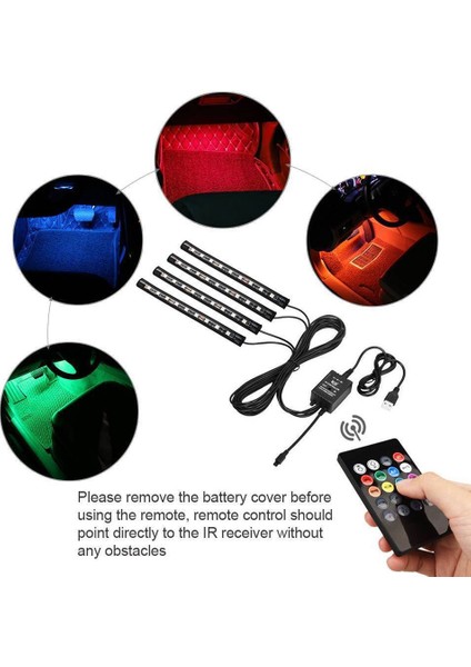 4x DC12V 9 LED Rgb Araç Iç Atmosfer Ayak Boşluğu Şerit Işığı USB Şarj Cihazı (Yurt Dışından) indirimleri