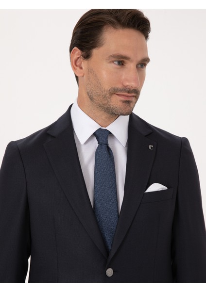 Erkek Koyu Lacivert Slim Fit Yün Karışımlı Mikro Desenli Takım Elbise 50315597-VR100 fiyatları