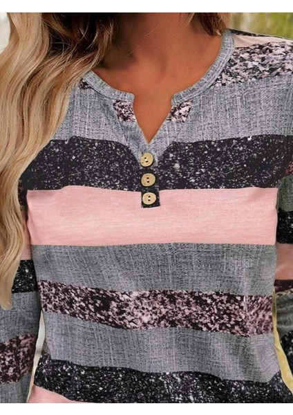Kadın Uzun Kollu Yakadan Düğmeli Çizgili Desenli Süprem Bluz fiyatları